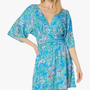 Lilly Pulitzer Parigi Skort Romper Boca Blue Beneath Bourgainvillea - Size Med